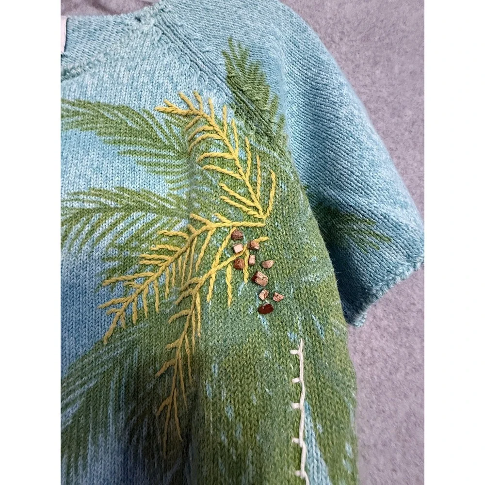 Vintage Fisher Hill Cardigan‎ Sweater Womens Large Blue Palm Tree Embroidered